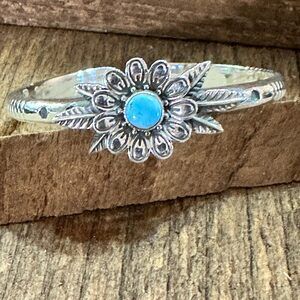 Handmade Flower Golden‎ Hills Turquoise & Sterling Silver Cuff Bracelet, Natural